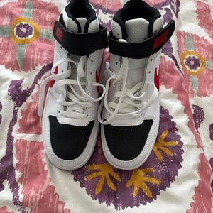 Nike Kids White/Black/Red High-Top Sneakers with Strap